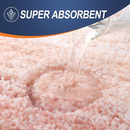 Micorfiber Bathroom Rug Set 2 Piece, Soft Absorbent Bath Mats, Peach