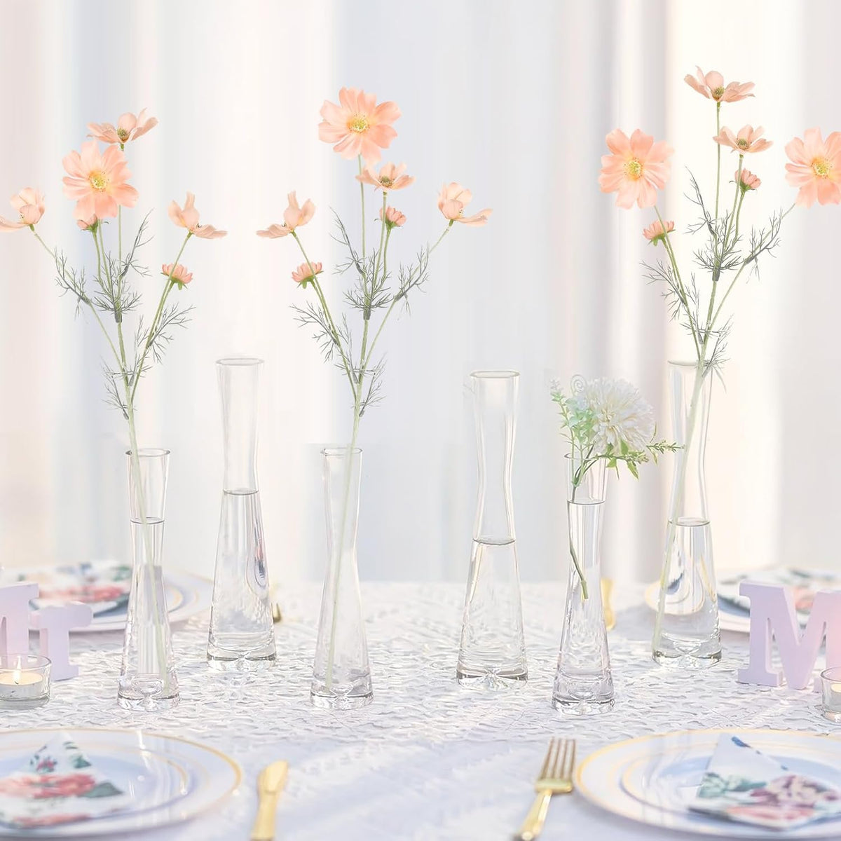 Cosmos Silk Flowers,6PCS Daisy Flowers Artificial 24'' Artificial Wildflower Fake Flowers with Stems for Wedding Party Kitchens Home Decoration(Peach Coral)