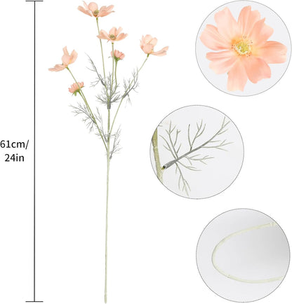Cosmos Silk Flowers,6PCS Daisy Flowers Artificial 24'' Artificial Wildflower Fake Flowers with Stems for Wedding Party Kitchens Home Decoration(Peach Coral)