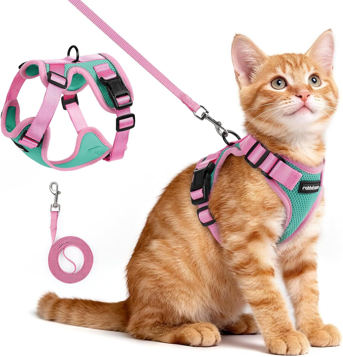 Cat Harness and Leash Set, Escape Proof, Green & Pink