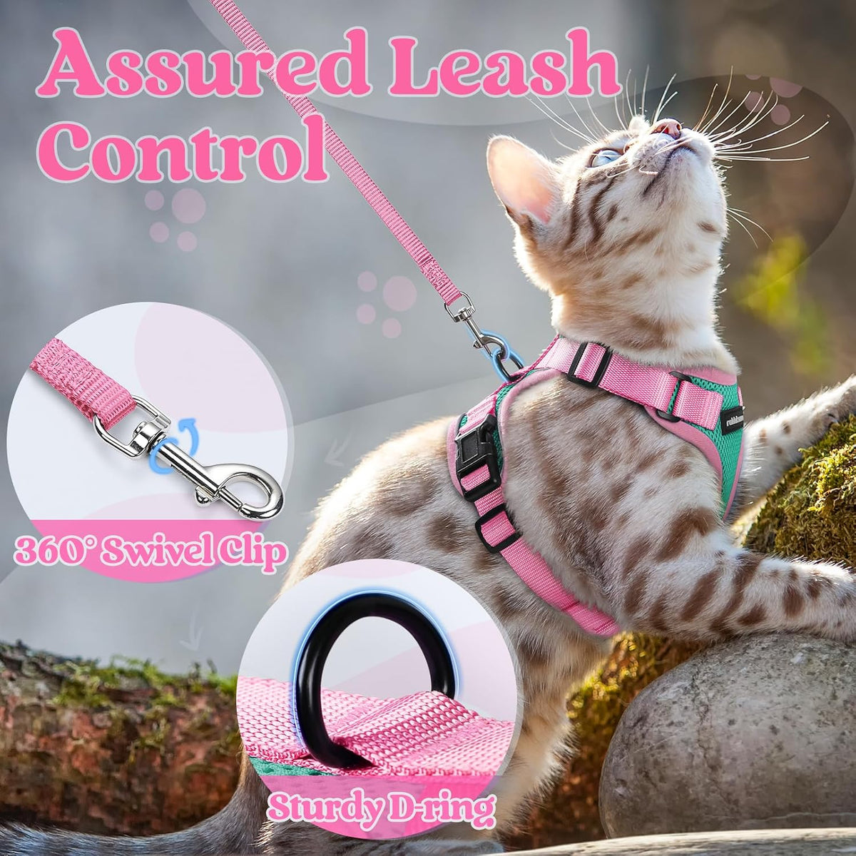 Cat Harness and Leash Set, Escape Proof, Green & Pink