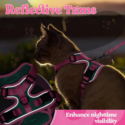 Cat Harness and Leash Set, Escape Proof, Green & Pink