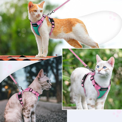 Cat Harness and Leash Set, Escape Proof, Green & Pink