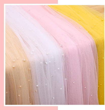 Pearl Table Runner 10FT, 30 x 120 Inch Pink Boho Rustic Tulle Lace Table Runner for Spring Summer Birthday Baby Shower Wedding Party Table Decor