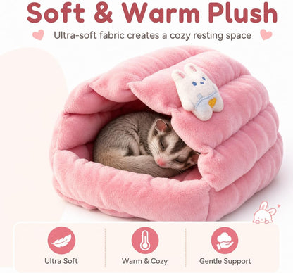 Meow&Woof Small Animal Beds, 2 Pack Hamster Hideout, Washable Guinea Pig House, Cozy Hedgehog Cage Accessories, Hideaway for Sugar Glider, Chinchilla, Rat-Pink