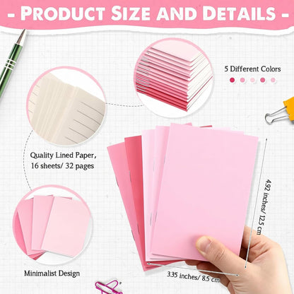 50 Pcs Mini Notebooks Lined Paper Bulk, Pink