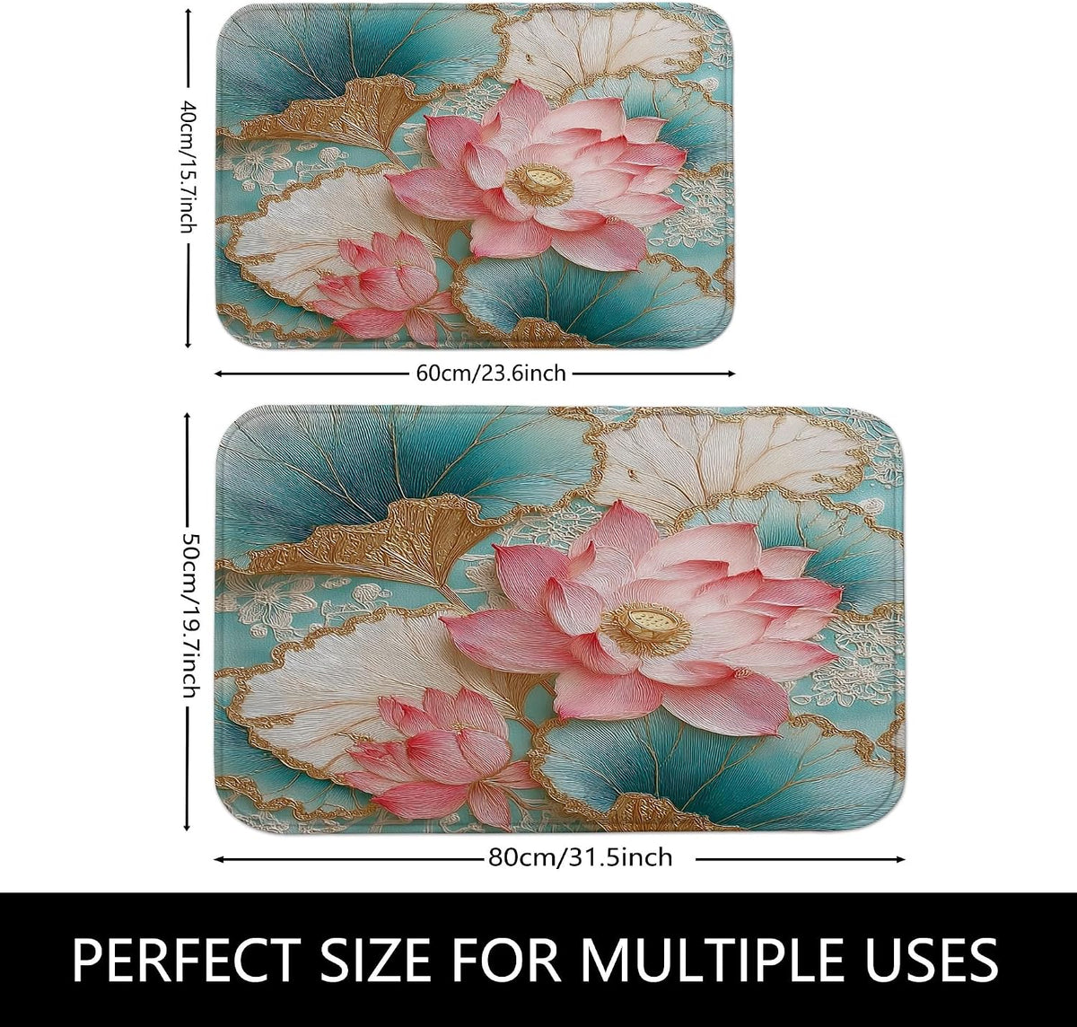Water Lily Floral Quick Dry Bath Mat, Peach Flower and Leaf Design Non Slip Shower Mat, Memory Foam Washable Bath Rugs for Bathroom 20x32 Inch