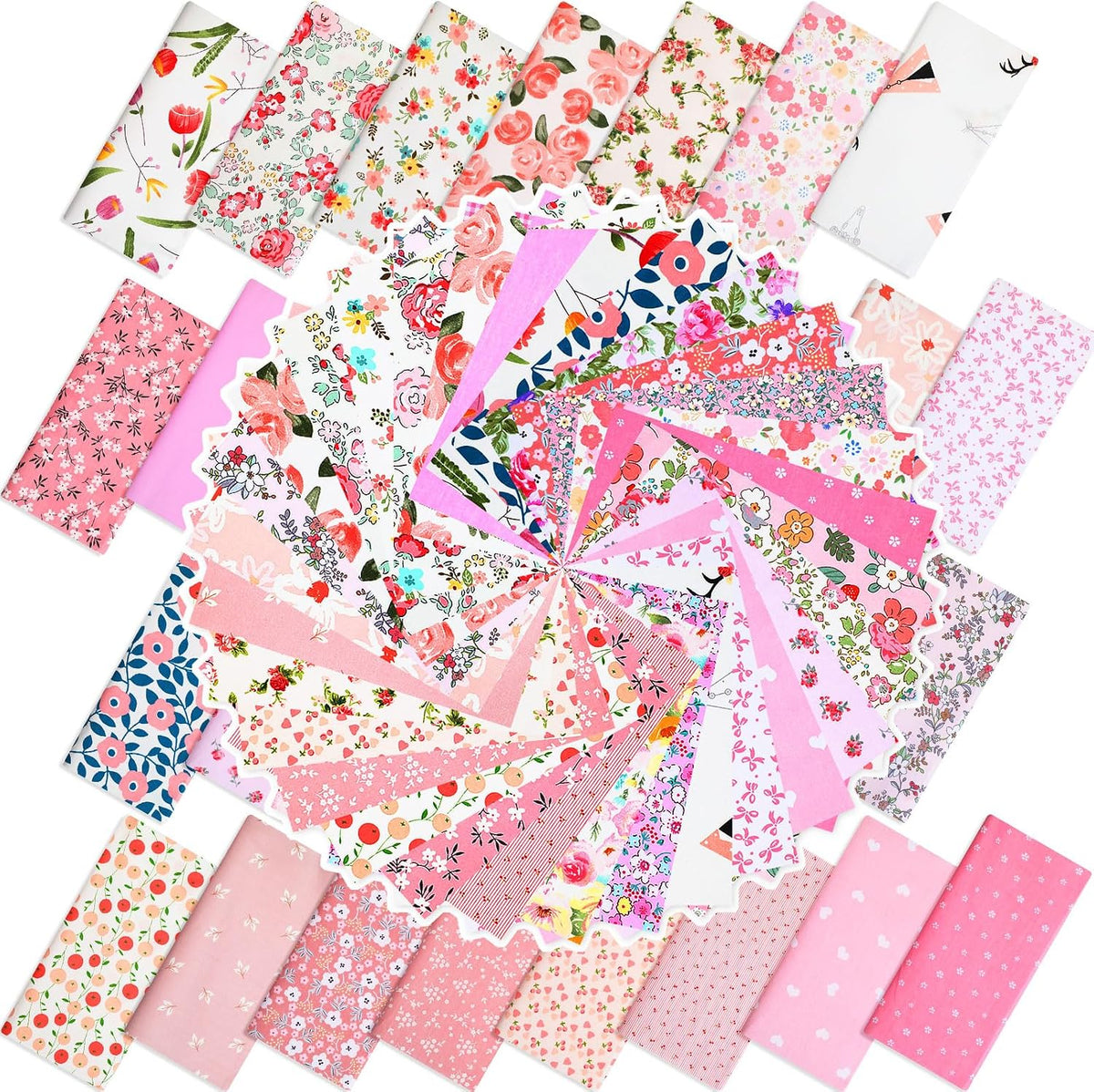 30 Pcs 9.5''x9.5'' Cotton Fabric Squares, Pink Floral