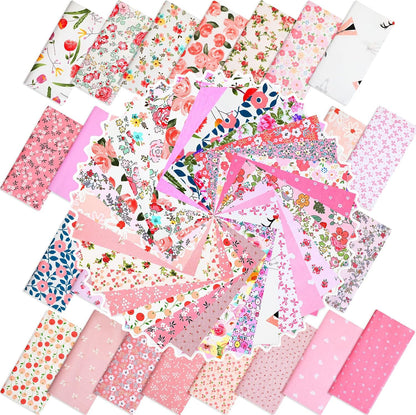 30 Pcs 9.5''x9.5'' Cotton Fabric Squares, Pink Floral