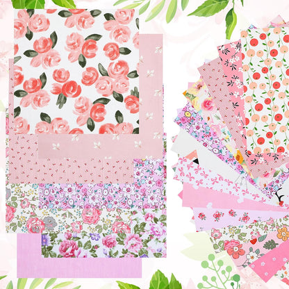 30 Pcs 9.5''x9.5'' Cotton Fabric Squares, Pink Floral