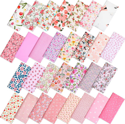 30 Pcs 9.5''x9.5'' Cotton Fabric Squares, Pink Floral