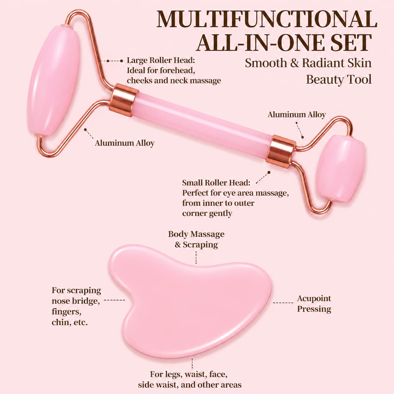 Spa Headbands for Washing Face or Facial & Wristband & Gua Sha & Jade Roller Facial Tools Set for Women, Puffy Makeup Washing, Mask, Skin Treatment, Gift (Pink 5Pcs)