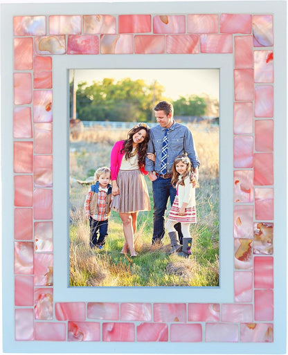 Wedding Picture Frame 5x7 Pink Mother of Pearl Glass