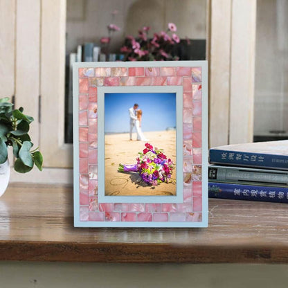 Wedding Picture Frame 5x7 Pink Mother of Pearl Glass