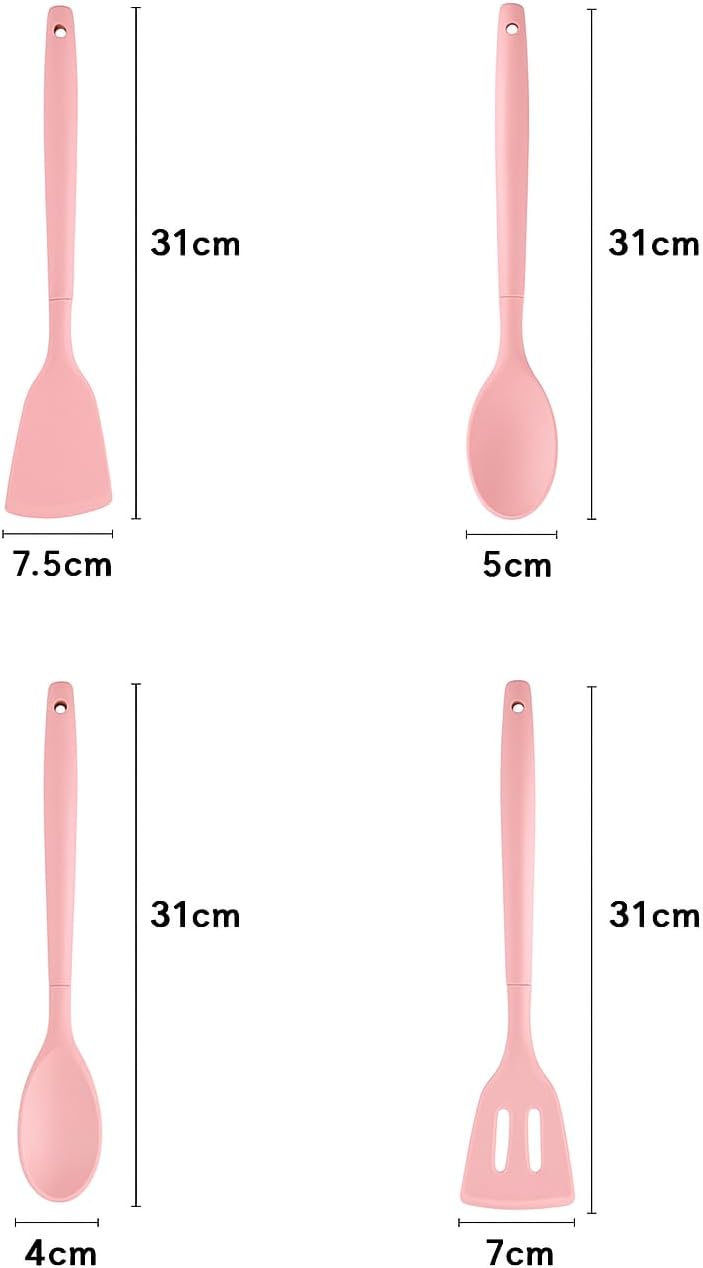 Silicone Cooking Utensils Kitchen Utensil Set - 446°F Heat Resistant Silicone Kitchen Utensils Set, Spatula,Turner Tongs, Spoon, Whisk,Kitchen Gadgets for Nonstick Cookware, BPA Free (Pink)