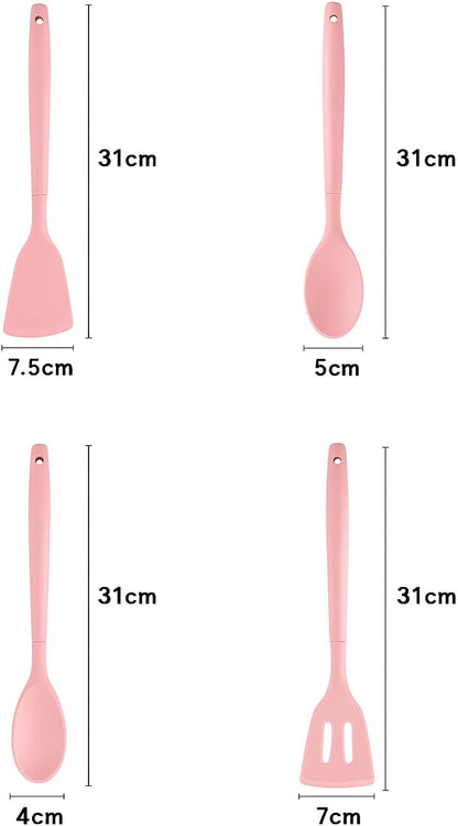 Silicone Cooking Utensils Kitchen Utensil Set - 446°F Heat Resistant Silicone Kitchen Utensils Set, Spatula,Turner Tongs, Spoon, Whisk,Kitchen Gadgets for Nonstick Cookware, BPA Free (Pink)