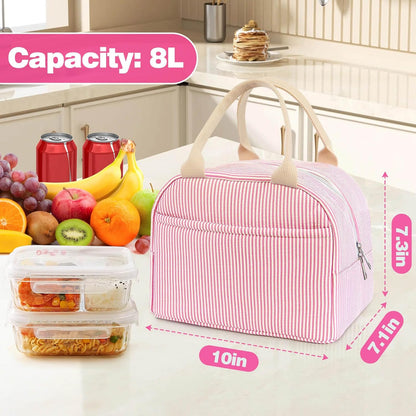 Lunch Bag For Women, Cooler Insulated Lunch Box Pink Stripe