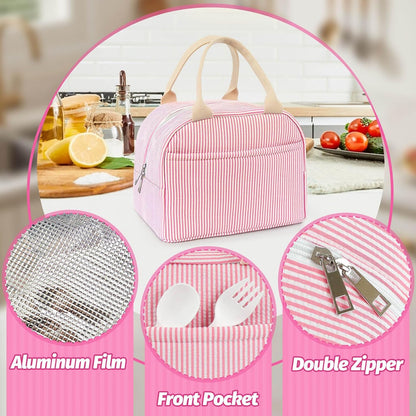 Lunch Bag For Women, Cooler Insulated Lunch Box Pink Stripe