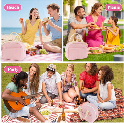 Lunch Bag For Women, Cooler Insulated Lunch Box Pink Stripe