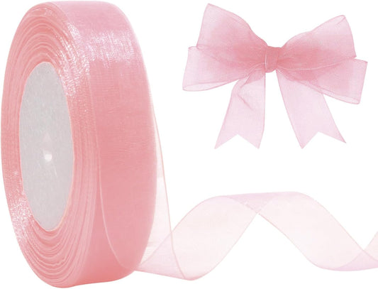 Sweet Nectar Pink Organza Chiffon Ribbon 1/2 inch X 50 Yards Nectar Pink Sheer Ribbon for Flower Fabric for Wedding Invitations Bridal Bouquets Party Decoration Gift Wrapping Bow Making