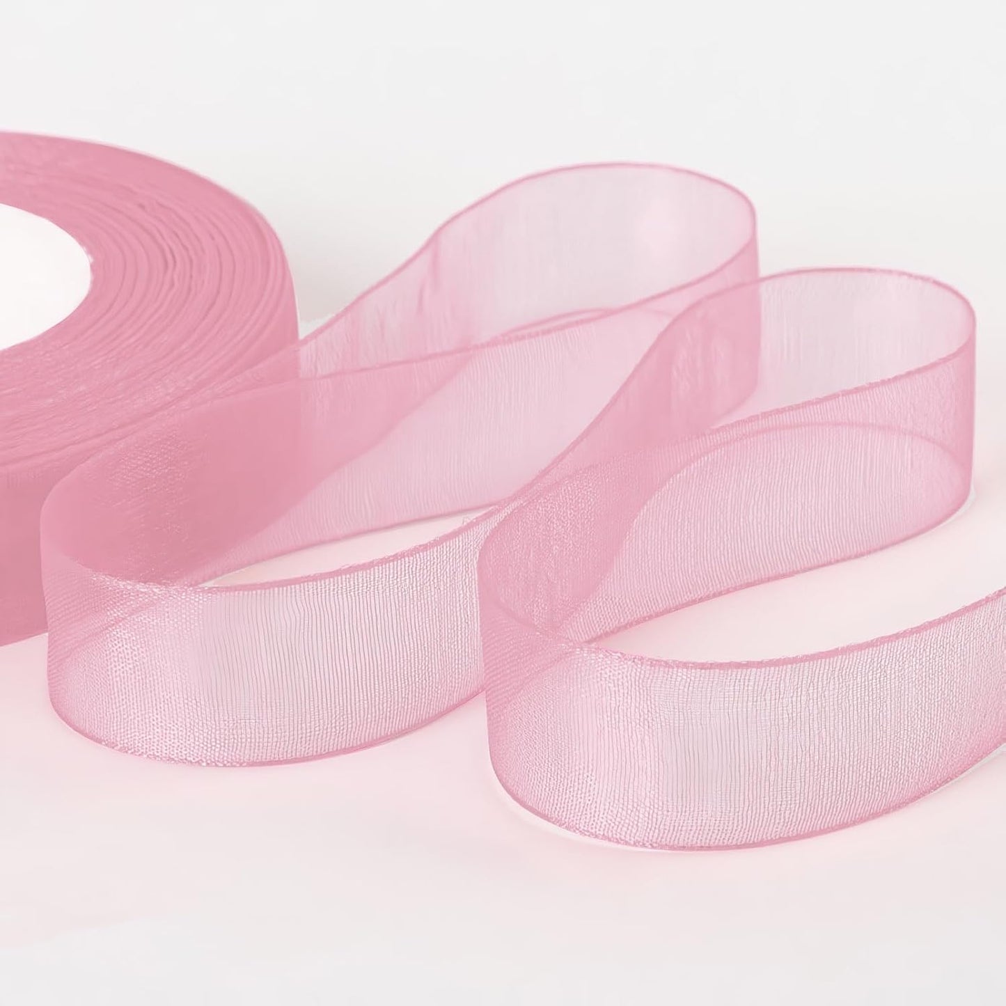Sweet Nectar Pink Organza Chiffon Ribbon 1/2 inch X 50 Yards Nectar Pink Sheer Ribbon for Flower Fabric for Wedding Invitations Bridal Bouquets Party Decoration Gift Wrapping Bow Making