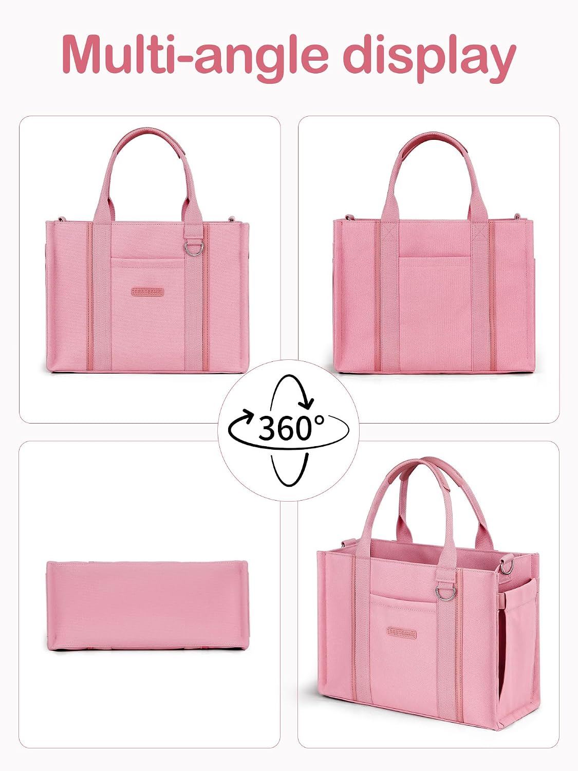 Women’s Canvas Tote Bag with Zipper and Compartments – Multi-Pocket Laptop Work Crossbody Shoulder Tote Purse