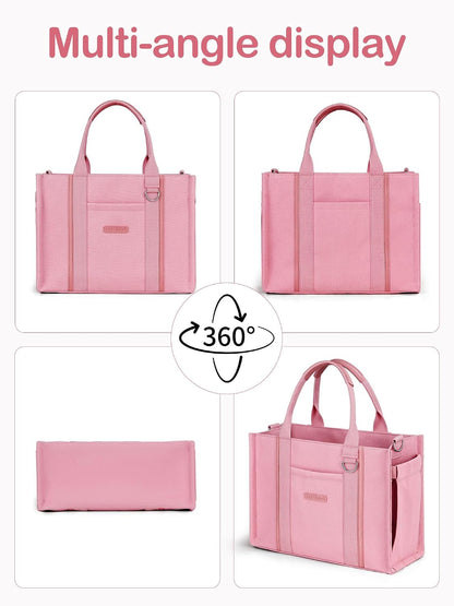 Women’s Canvas Tote Bag with Zipper and Compartments – Multi-Pocket Laptop Work Crossbody Shoulder Tote Purse