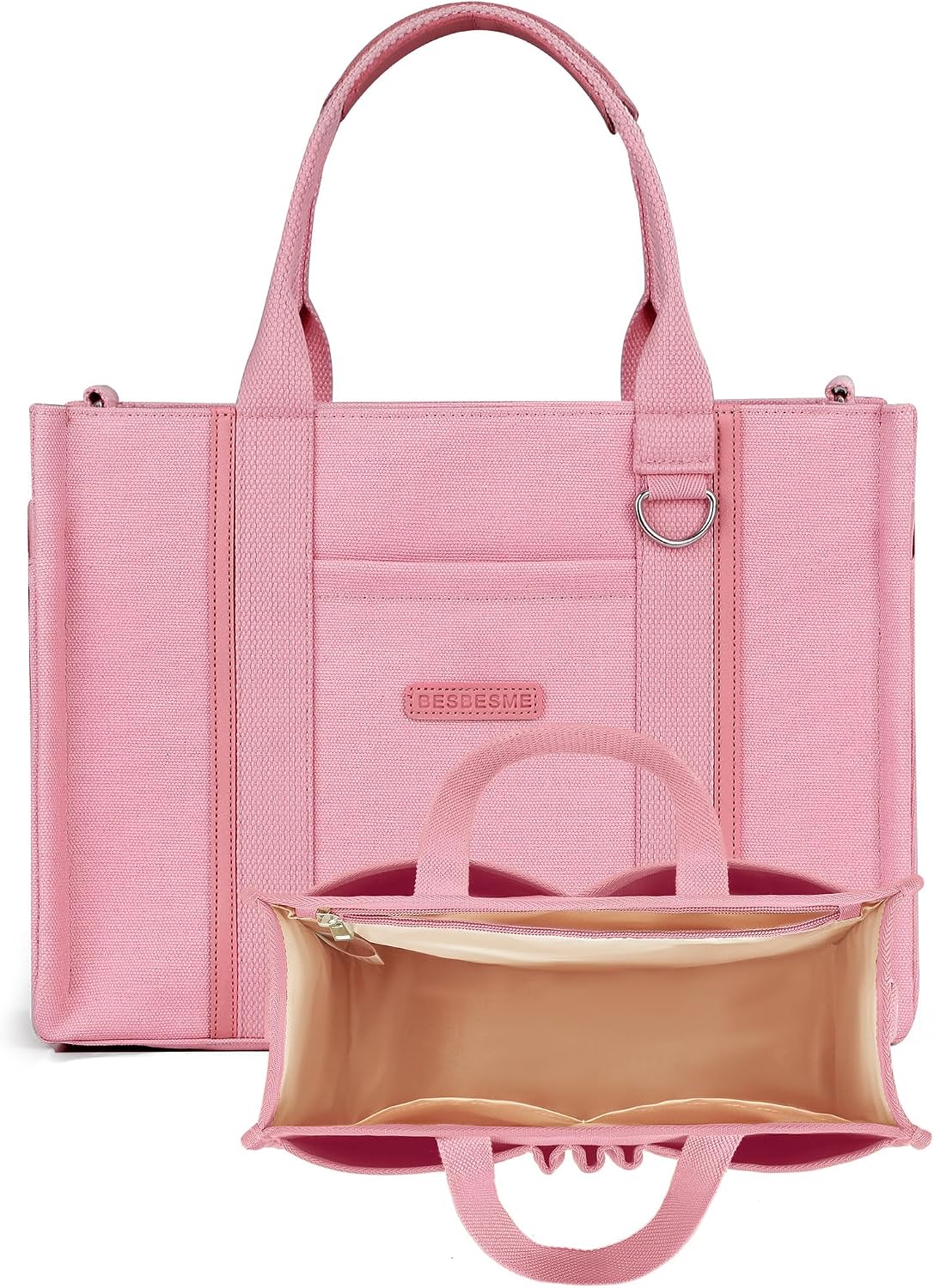Women’s Canvas Tote Bag with Zipper and Compartments – Multi-Pocket Laptop Work Crossbody Shoulder Tote Purse