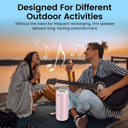Portable Bluetooth Speaker, 2026 Bluetooth 5.4 Wireless Speaker with 20W HD Loud Stereo Sound, 20H Playtime, LED Lights, IP7, TWS Pairing, Built-in Mic, for Outdoor, Home, Beach, Party, Gift, Pink