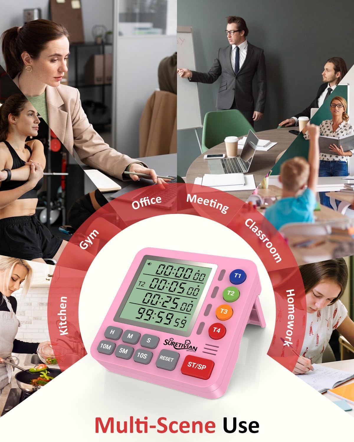 Digital Kitchen Timer with 4 Channel, Loud Alarm and Silent Mode