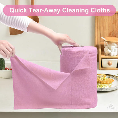 Microfiber Cleaning Cloth Roll - 80 Pack, Reusable Paper Towels Pink Tear Away, Microfiber Towels for Cars, Super Absorbent Lint Free Cleaning Rags for House, Kitchen, Window-11.5"x11.5"