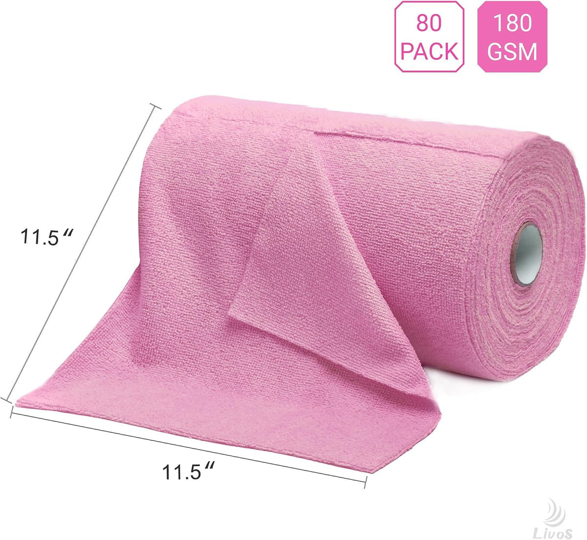 Microfiber Cleaning Cloth Roll - 80 Pack, Reusable Paper Towels Pink Tear Away, Microfiber Towels for Cars, Super Absorbent Lint Free Cleaning Rags for House, Kitchen, Window-11.5"x11.5"