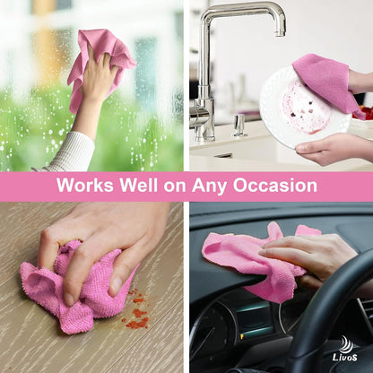Microfiber Cleaning Cloth Roll - 80 Pack, Reusable Paper Towels Pink Tear Away, Microfiber Towels for Cars, Super Absorbent Lint Free Cleaning Rags for House, Kitchen, Window-11.5"x11.5"