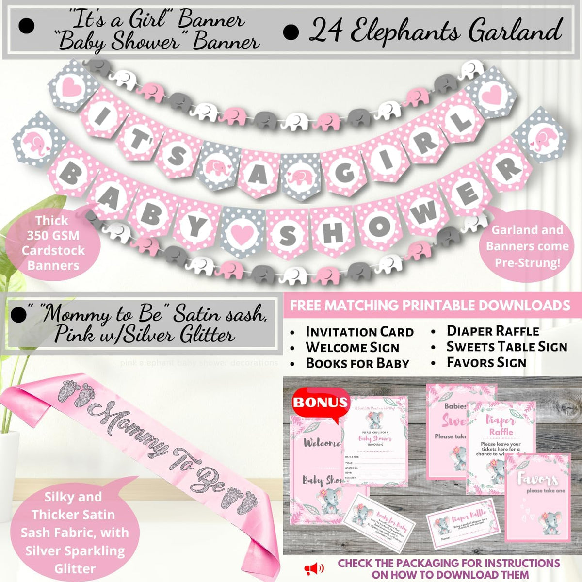 697 Pc Pink Elephant Baby Shower Decorations for Girl - Premium Set