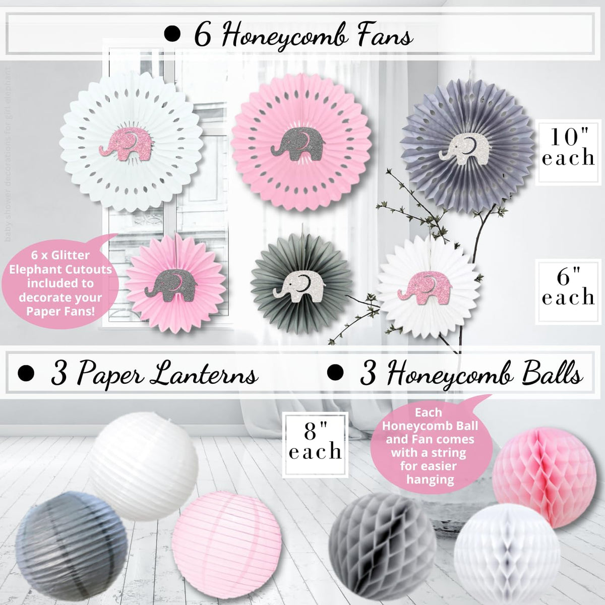 697 Pc Pink Elephant Baby Shower Decorations for Girl - Premium Set
