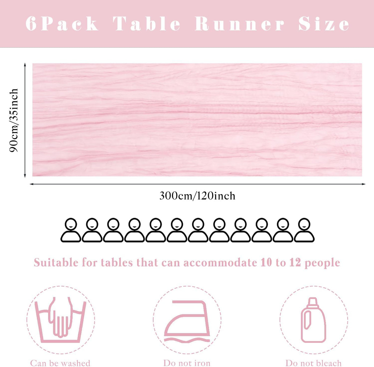 6 Pieces Light Pink Cheesecloth Table Runner 10FT Pink Runner for Tables Gauze Fabric Boho 35 x 120 Inches Long Table Runner Decoration Rustic Sheer Runner for Wedding Baby Birthday Party Light Pink