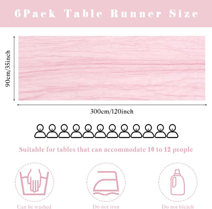 6 Pieces Light Pink Cheesecloth Table Runner 10FT Pink Runner for Tables Gauze Fabric Boho 35 x 120 Inches Long Table Runner Decoration Rustic Sheer Runner for Wedding Baby Birthday Party Light Pink