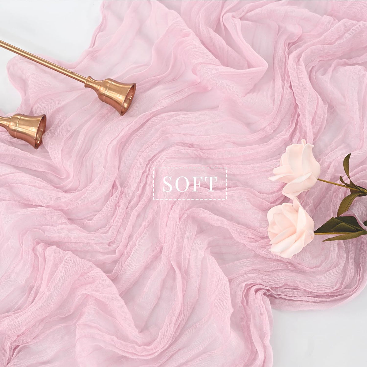 6 Pieces Light Pink Cheesecloth Table Runner 10FT Pink Runner for Tables Gauze Fabric Boho 35 x 120 Inches Long Table Runner Decoration Rustic Sheer Runner for Wedding Baby Birthday Party Light Pink