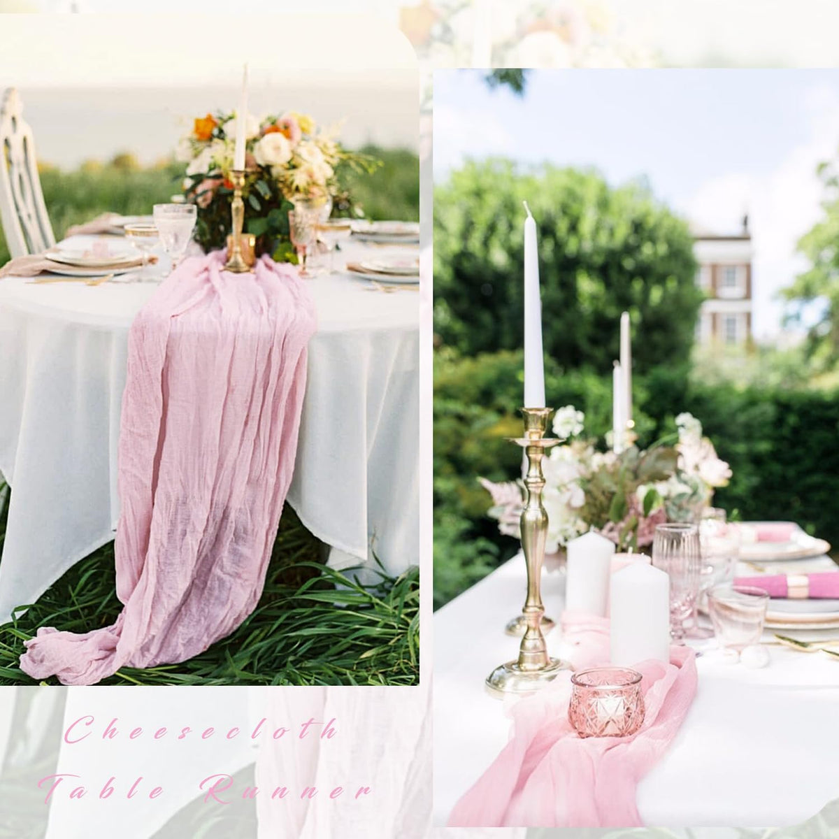 6 Pieces Light Pink Cheesecloth Table Runner 10FT Pink Runner for Tables Gauze Fabric Boho 35 x 120 Inches Long Table Runner Decoration Rustic Sheer Runner for Wedding Baby Birthday Party Light Pink