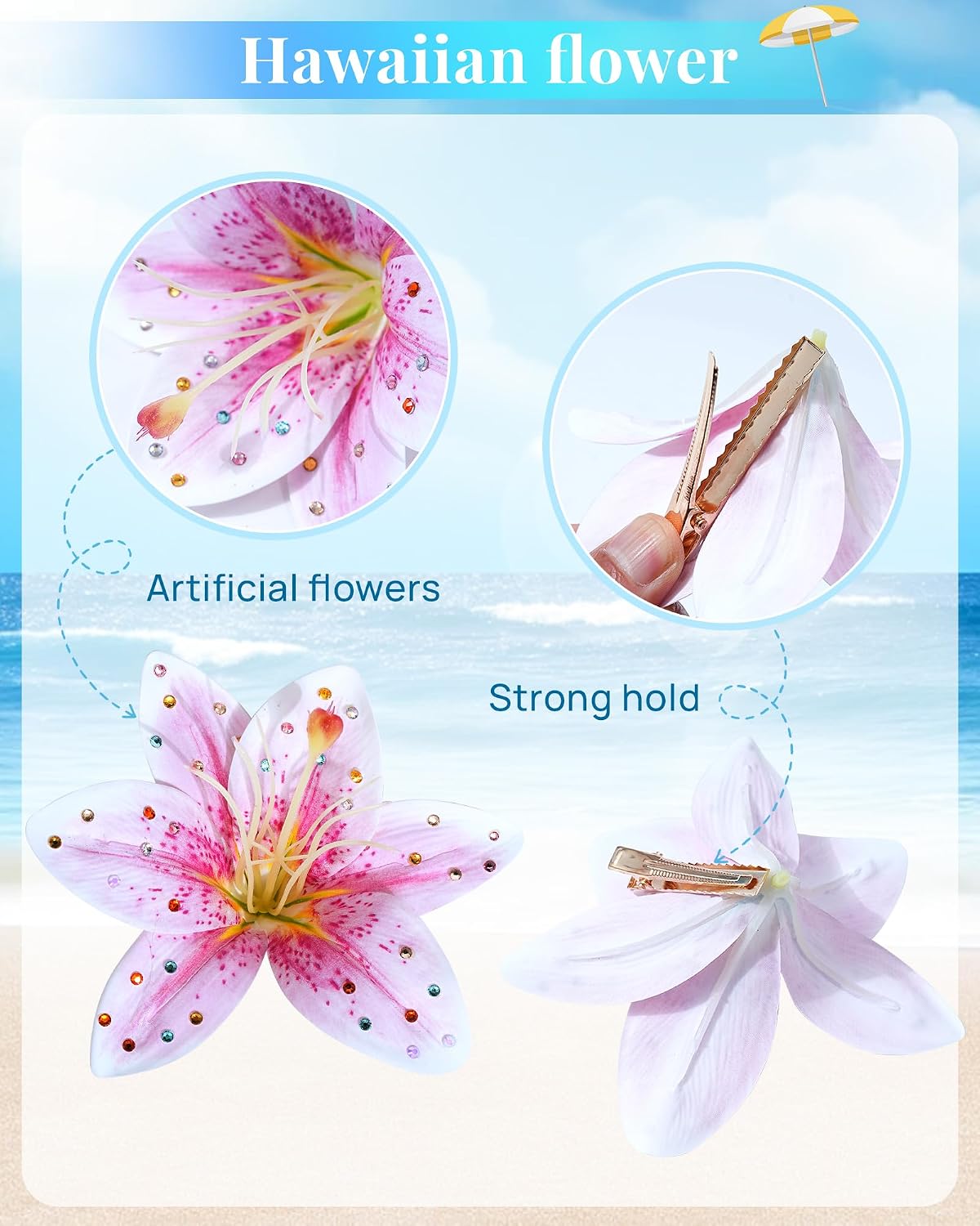 Hawaiian Flower Hair Clips Lily Tropical Hair Pins for Vacation