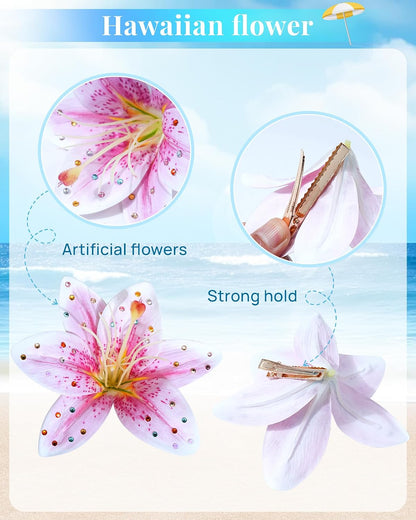Hawaiian Flower Hair Clips Lily Tropical Hair Pins for Vacation