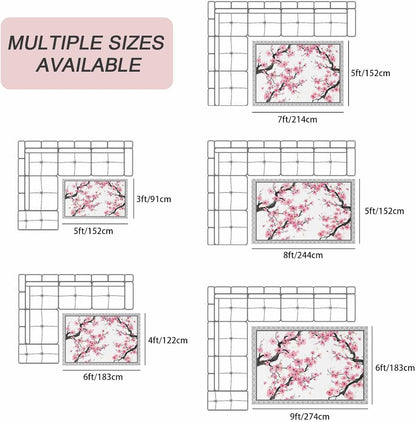 Outdoor Rug 4' x 6', Spring Pink Flowers Large Carpet Area Rugs for Patio, RV, Deck, Botanical Peach Blossoms Floral Water Absorption Camping Rug, Lightweight Washable Rugs Runner