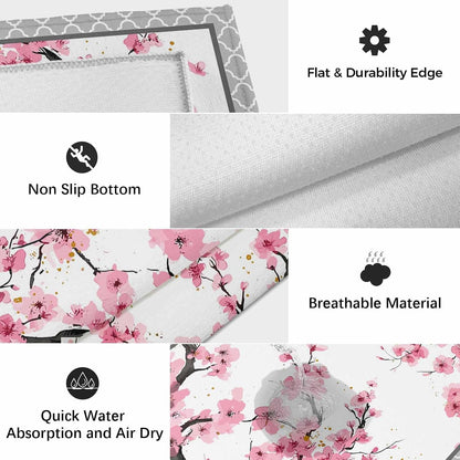 Outdoor Rug 4' x 6', Spring Pink Flowers Large Carpet Area Rugs for Patio, RV, Deck, Botanical Peach Blossoms Floral Water Absorption Camping Rug, Lightweight Washable Rugs Runner