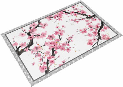 Outdoor Rug 4' x 6', Spring Pink Flowers Large Carpet Area Rugs for Patio, RV, Deck, Botanical Peach Blossoms Floral Water Absorption Camping Rug, Lightweight Washable Rugs Runner