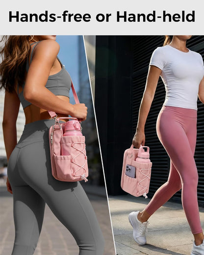 Magnetic Gym Bag for Men Women-Water Bottle Carrier Holder with Strap & Phone Pockets for 40oz Tumbler with Handle, 4 Built-in Magnets Small Gym Bag for Sports, (Pink)