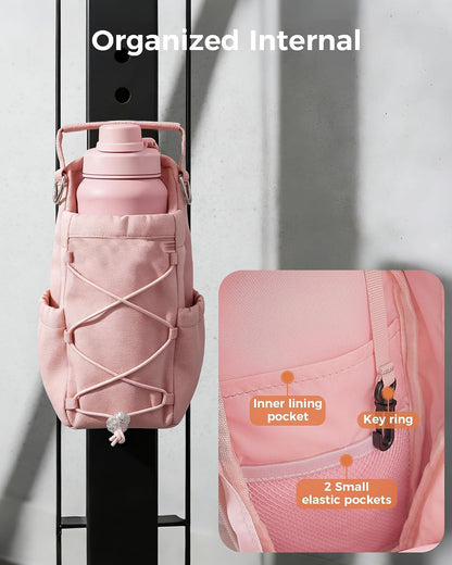Magnetic Gym Bag for Men Women-Water Bottle Carrier Holder with Strap & Phone Pockets for 40oz Tumbler with Handle, 4 Built-in Magnets Small Gym Bag for Sports, (Pink)