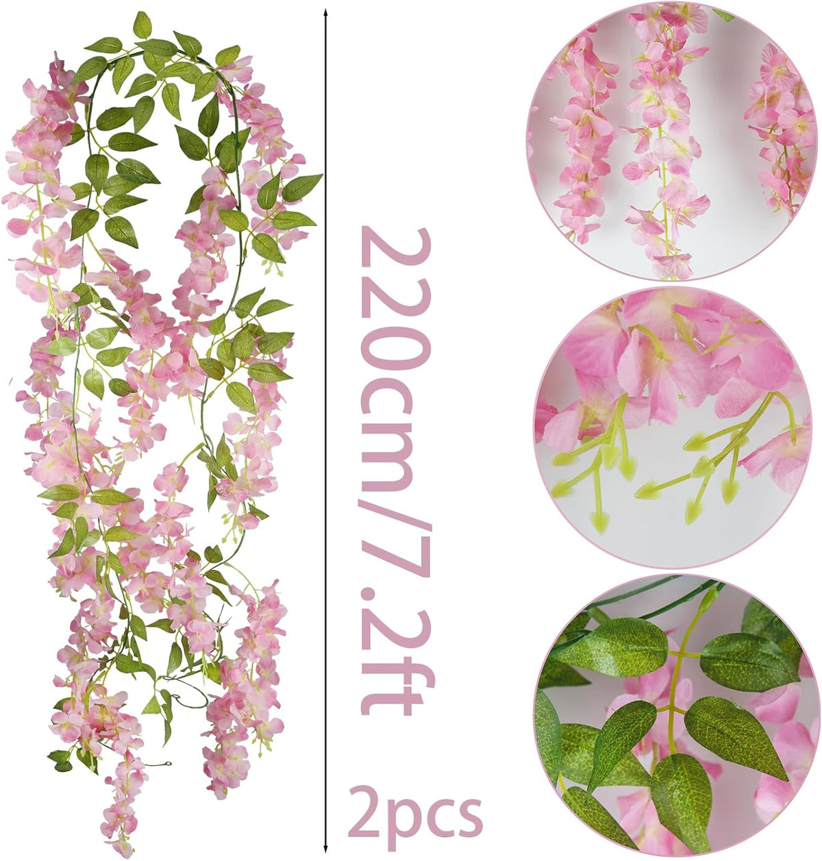 2 Pcs Wisteria Hanging Flowers Wisteria Flowers Vine Garland Wedding Arch Decoration Pink Artificial Wisteria Vines Hanging Flower Vines Silk for Party Garden Home Table Backdrop 6 Feet
