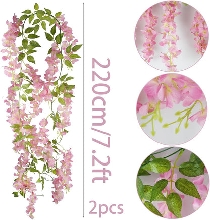 2 Pcs Wisteria Hanging Flowers Wisteria Flowers Vine Garland Wedding Arch Decoration Pink Artificial Wisteria Vines Hanging Flower Vines Silk for Party Garden Home Table Backdrop 6 Feet