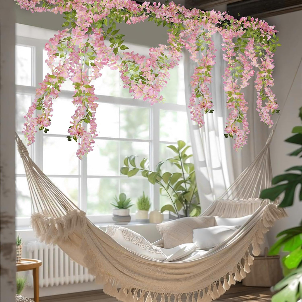 2 Pcs Wisteria Hanging Flowers Wisteria Flowers Vine Garland Wedding Arch Decoration Pink Artificial Wisteria Vines Hanging Flower Vines Silk for Party Garden Home Table Backdrop 6 Feet