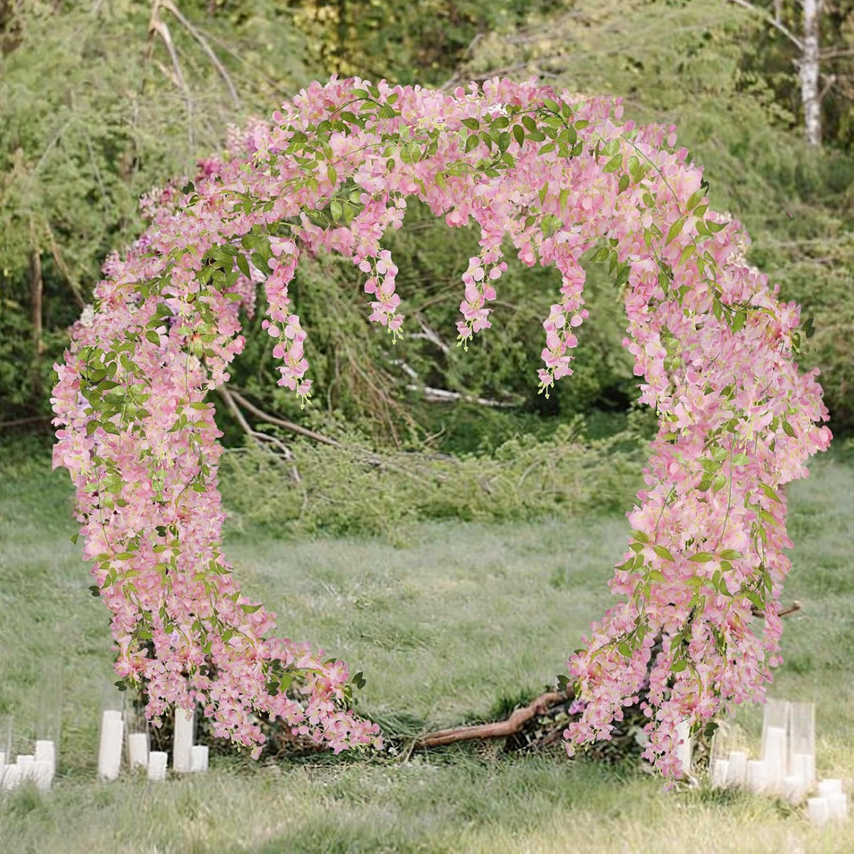 2 Pcs Wisteria Hanging Flowers Wisteria Flowers Vine Garland Wedding Arch Decoration Pink Artificial Wisteria Vines Hanging Flower Vines Silk for Party Garden Home Table Backdrop 6 Feet